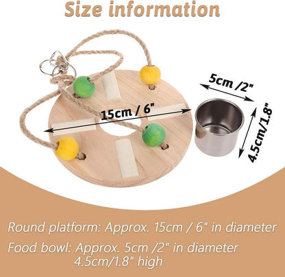 Parrot Swing Stand with Water Feeder and Food Bowls, Natural Wooden Perch Toys for Parakeets, Cockatiels, Conures, Finches, Canaries, and Cockatoos