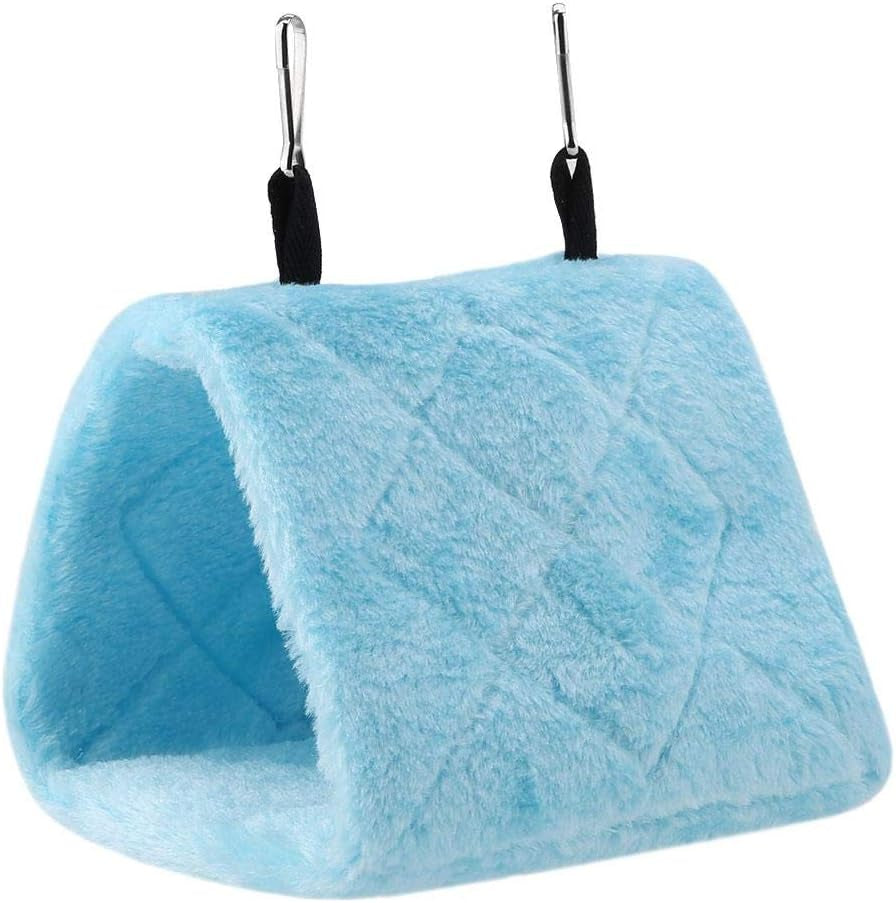 Peony Parrot Hammock - Plush Hanging Cage Tent for Birds, Winter Warm Bed and Toy Pouch (M-Blue)
