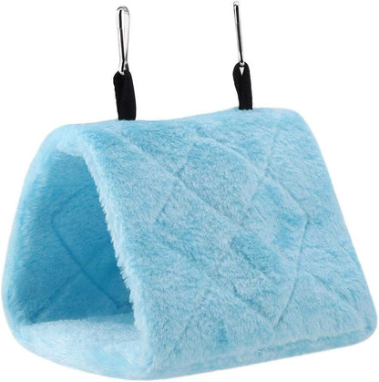 Peony Parrot Hammock - Plush Hanging Cage Tent for Birds, Winter Warm Bed and Toy Pouch (M-Blue)