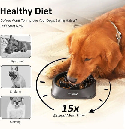 Pet Food Slow Eating Dish Feeder Bowl, Dogs, Cats, Interactive, 1~2 Cups (Black)