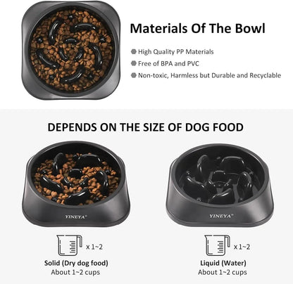 Pet Food Slow Eating Dish Feeder Bowl, Dogs, Cats, Interactive, 1~2 Cups (Black)