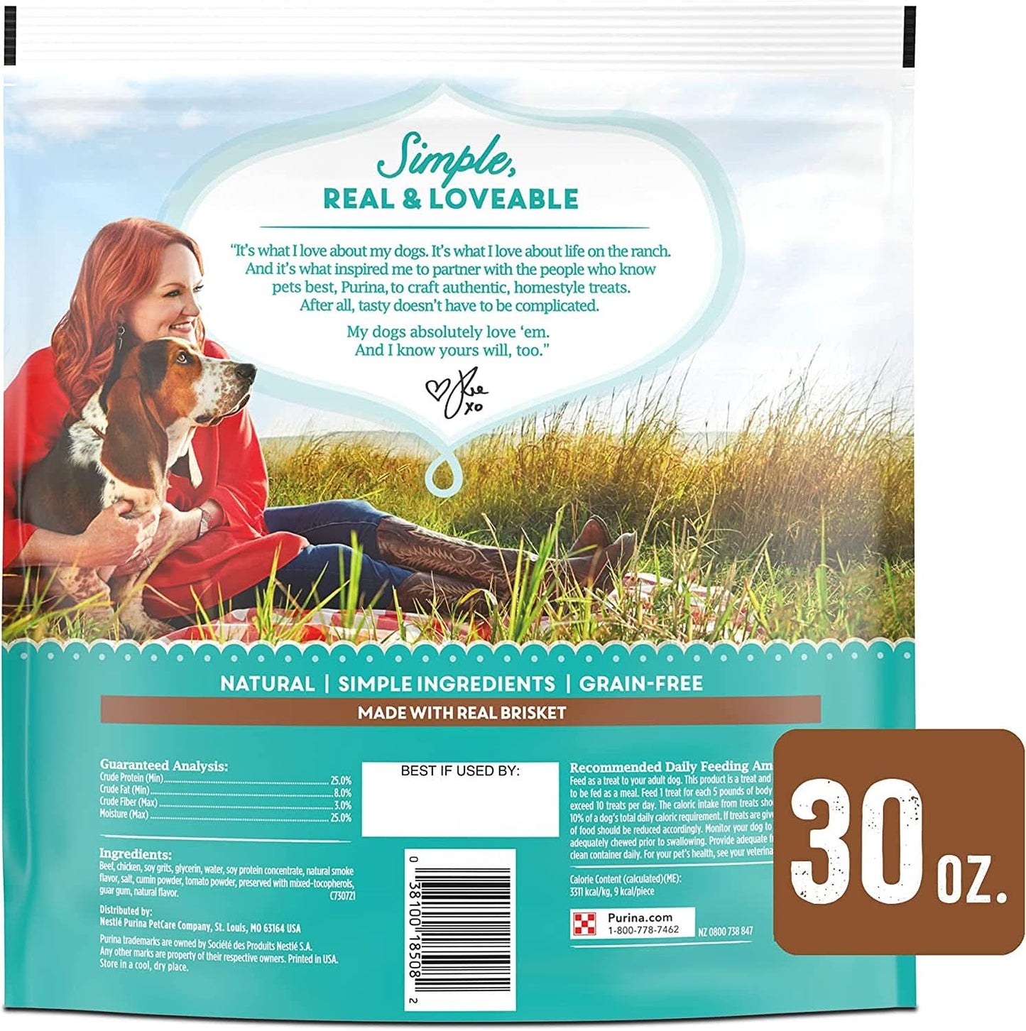 Pioneer Woman Grain-Free Dog Treats, Beef & Brisket BBQ Style Cuts, 30 oz. Pouch