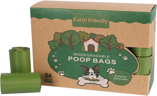 Premium Extra Thick Dog Waste Bags, Leak-Proof Design, 9 x 13 Inches, 15 Bags per Roll, 24 Rolls (360 Bags Total), Navy Green