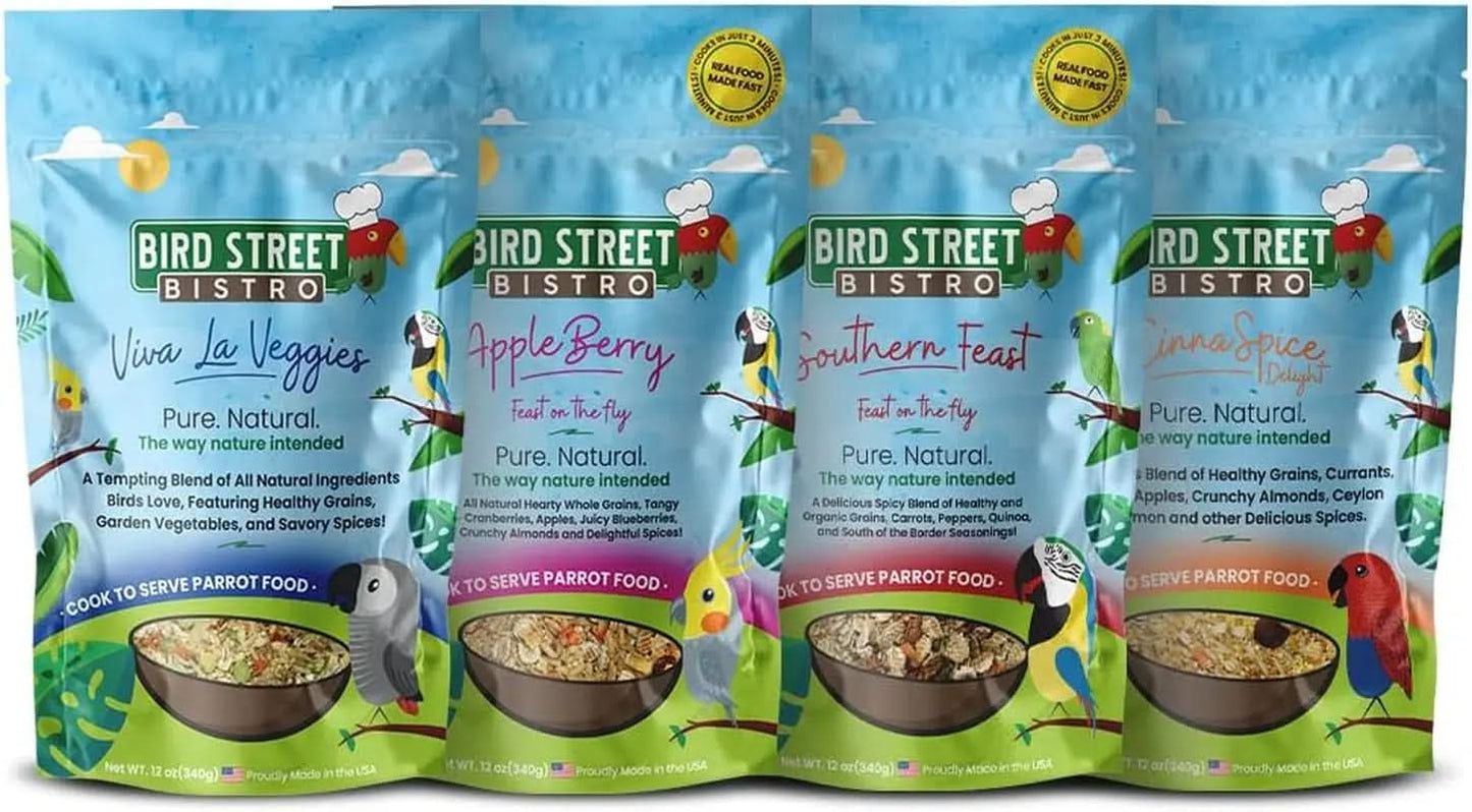 Premium Parrot Food Sample Pack - Nutritious Parakeet and Cockatiel Blend - Quick-Cook Natural and Organic Grains with Non-GMO Fruits and Health-Enhancing Spices