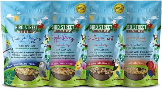 Premium Parrot Food Sample Pack - Nutritious Parakeet and Cockatiel Blend - Quick-Cook Natural and Organic Grains with Non-GMO Fruits and Health-Enhancing Spices