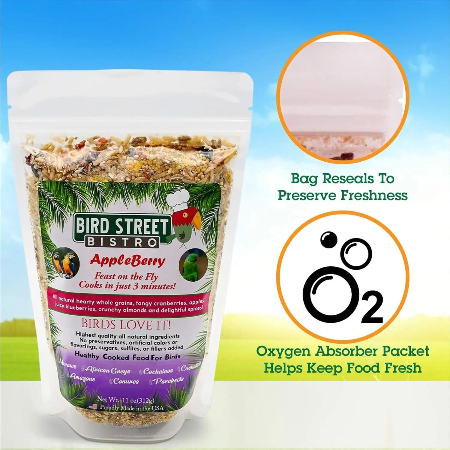 Premium Parrot Food Sample Pack - Nutritious Parakeet and Cockatiel Blend - Quick-Cook Natural and Organic Grains with Non-GMO Fruits and Health-Enhancing Spices