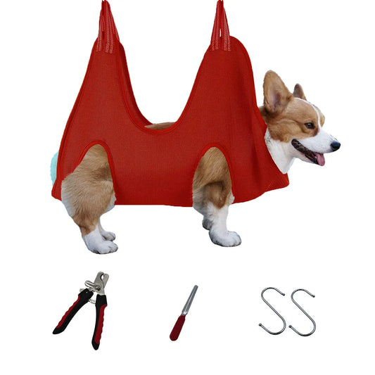 Professional Pet Grooming Hammock and Harness for Cats and Dogs, 4-in-1 Grooming Supplies Kit with Nail Clippers, Trimmer, and File for Home Pet Care