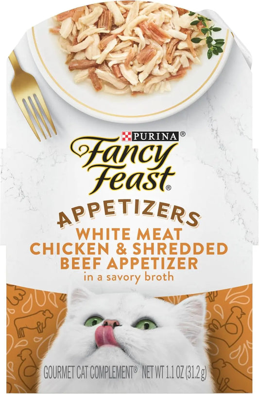 Purina  Grain-Free Cat Food Topper Appetizer with White Meat Chicken and Shredded Beef - Pack of 10 (1.1 oz. Trays)