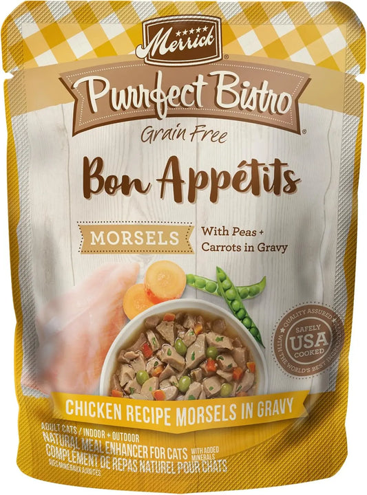 Purrfect Bistro Bon Appétit Grain-Free Wet Cat Food, Chicken Recipe Morsels in Gravy, 3 oz. Pouches (Pack of 24)