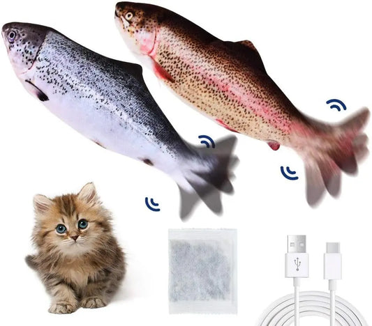 Realistic Moving Fish Cat Kicker Toy with Catnip - Dancing Salmon and Rainbow Trout Designs