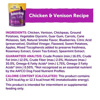 Rewarding Life Dog Treats, Natural, Training Treat, Grain Free, Soft Chicken & Venison (6 Ounce Bag)