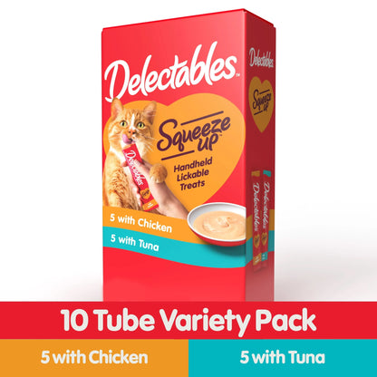 Squeeze up Lickable Cat Treats, Chicken & Tuna Variety Pack, 10 Count