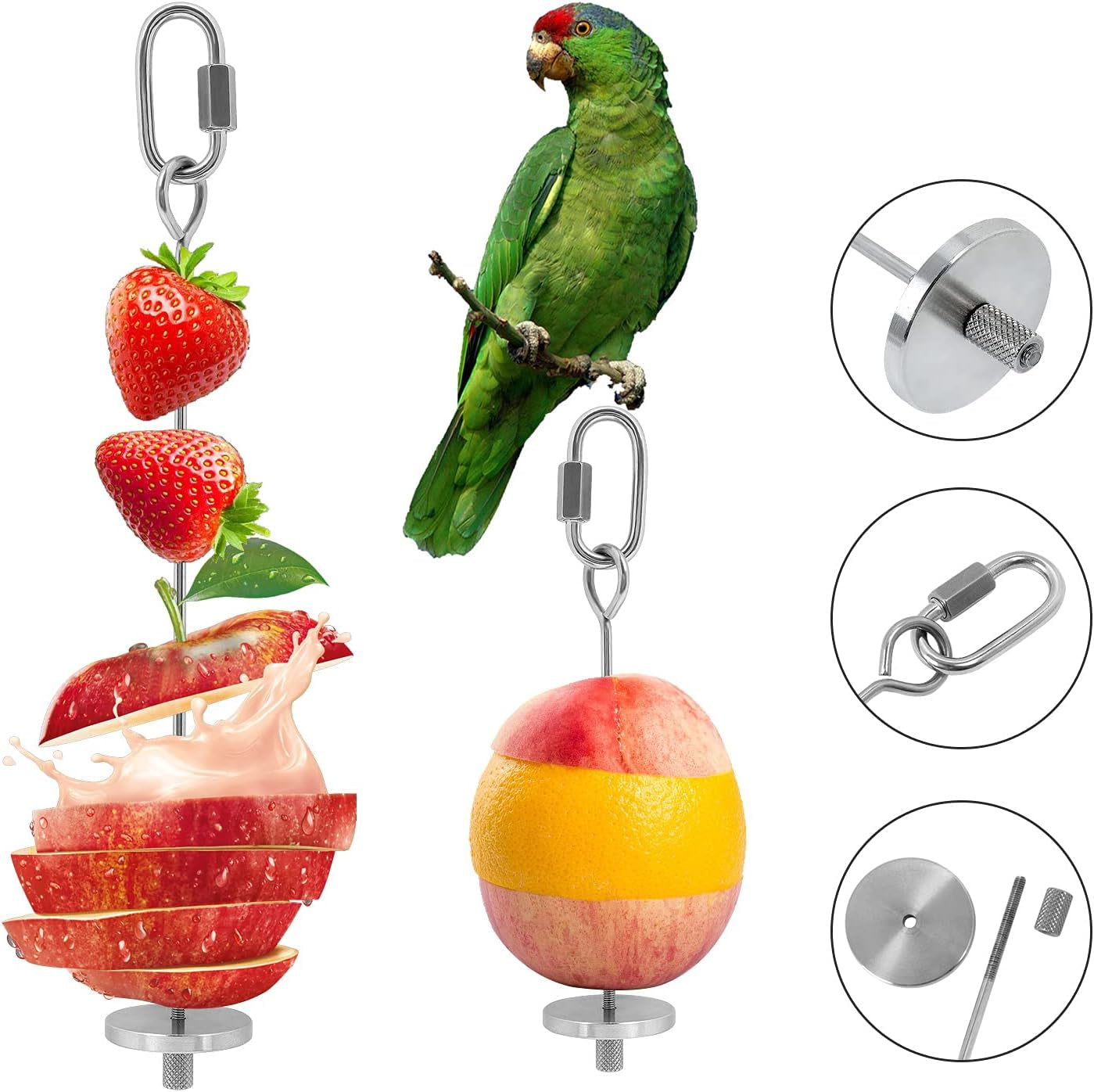 Stainless Steel Bird Food Holder and Foraging Toy, Parrot Fruit and Vegetable Skewer, 4.7 Inch