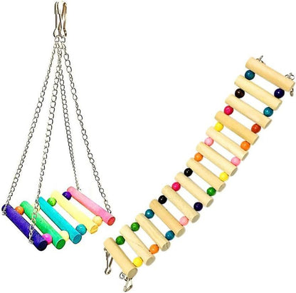 Wooden Hammock and Climbing Toy Set for Small Animals - 3 Piece Chew Toy Collection for Hamsters, Guinea Pigs, Chinchillas, Mice, and Parrots