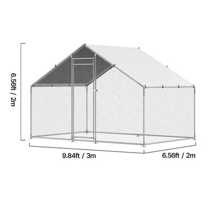 VEVOR Metal Chicken Coop, 9.8X6.5X6.5Ft Large Walk-In Chicken Runs with Cover, Spire Roof Hen House Enclosure with Security Lock, Outdoor Duck Rabbit Cage Poultry Pen for Backyard, Farm, Yard