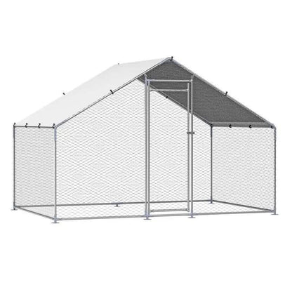 VEVOR Metal Chicken Coop, 9.8X6.5X6.5Ft Large Walk-In Chicken Runs with Cover, Spire Roof Hen House Enclosure with Security Lock, Outdoor Duck Rabbit Cage Poultry Pen for Backyard, Farm, Yard