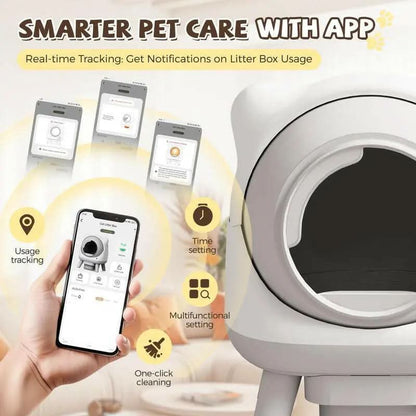 Warcat Self Cleaning Litter Box Large Capacity Automatic Litter Box with App Control, Odor Control, Auto Safety Sensors for Multiple Cats Low Noise Electric Litter Robot