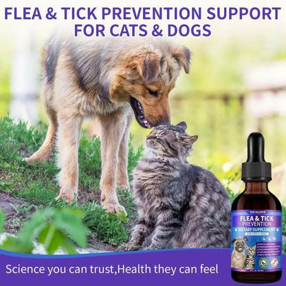 WEALLIN Flea & Tick Support Drops for Cats and Dogs – Natural Flea & Tick Support Drops with Multivitamins – Oral Supplement for Pets – Suitable for All Breeds and Ages-Bacon Flavor