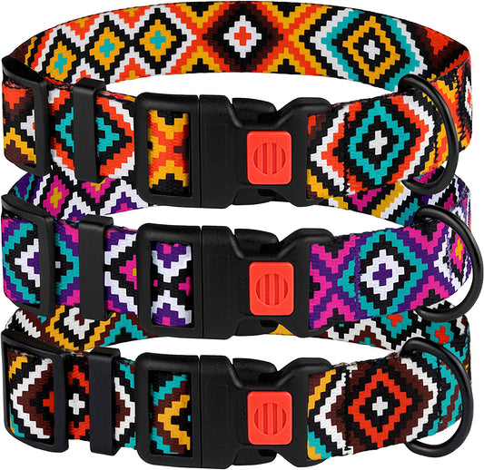 Aztec Geometric Pattern Nylon Dog Collar in Teal, 10-13 Inch