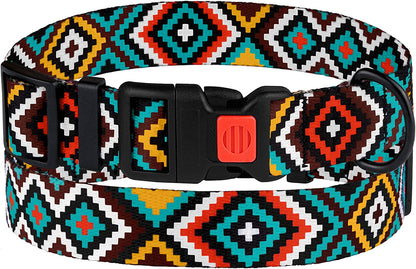 Aztec Geometric Pattern Nylon Dog Collar in Teal, 10-13 Inch