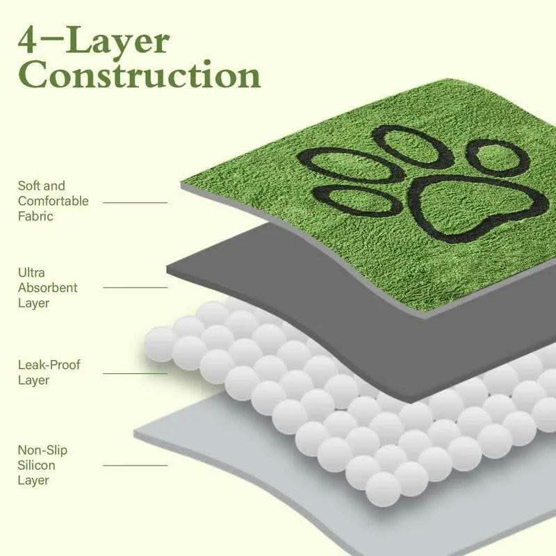 Qeils Super Absorbent Washable Pee Pads for Dogs 2 Pack Green Long Wool Mat Reusable Puppy Pads for Potty Training Outdoorfun Paws Unscented Eco-Friendly