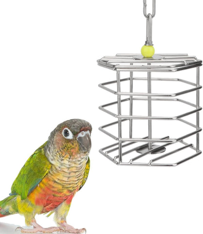 Stainless Steel Parrot Foraging Feeder, 4.09 x 4.09 x 3.85 Inches, Bird-Safe and Dishwasher Safe, Ideal for Nuts, Fruits, and Vegetables