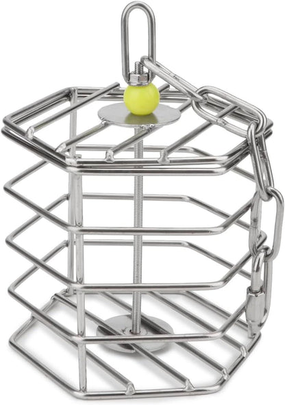 Stainless Steel Parrot Foraging Feeder, 4.09 x 4.09 x 3.85 Inches, Bird-Safe and Dishwasher Safe, Ideal for Nuts, Fruits, and Vegetables