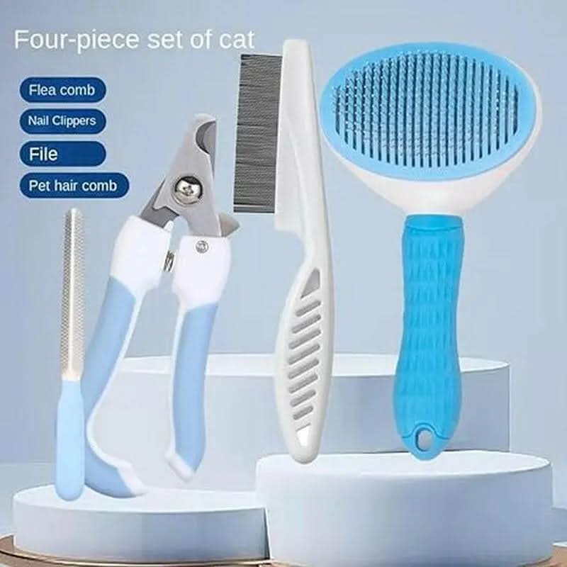 Cat and Dog Brush Set Grooming Comb - Cat and Dog Brush, Depilatory Shorthair Dog, Cat and Dog Grooming Set, Depilatory Comb and Nail Clipper Set Blue
