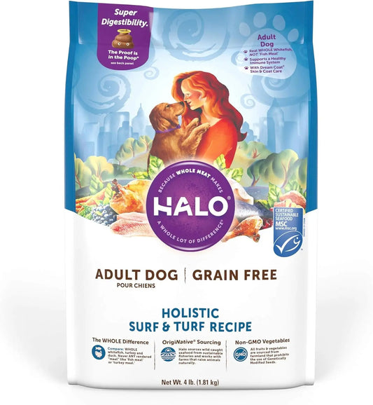 Grain-Free Adult Dry Dog Food, Surf & Turf Flavor, 4-Pound Bag