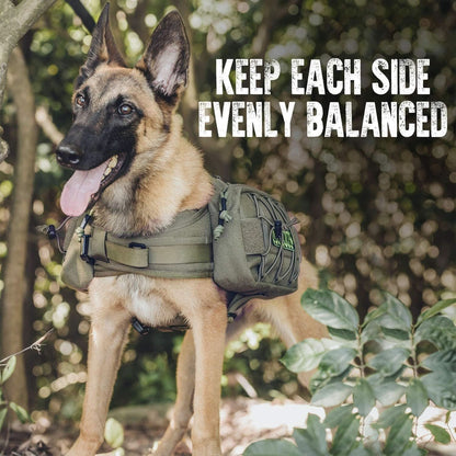 Tactical Dog Backpack for Medium and Large Breeds, Durable Nylon with Side Pockets for Hiking, Walking, Training, and Running (Green, Large)
