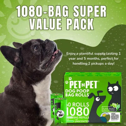 PET N PET Dog Poop Bag USDA Certified 41% Biobased Poop Bags 270&1080 Counts 60 Rolls 9X13 Inches Dog Poop Bag