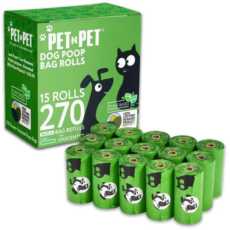 PET N PET Dog Poop Bag USDA Certified 41% Biobased Poop Bags 270&1080 Counts 60 Rolls 9X13 Inches Dog Poop Bag