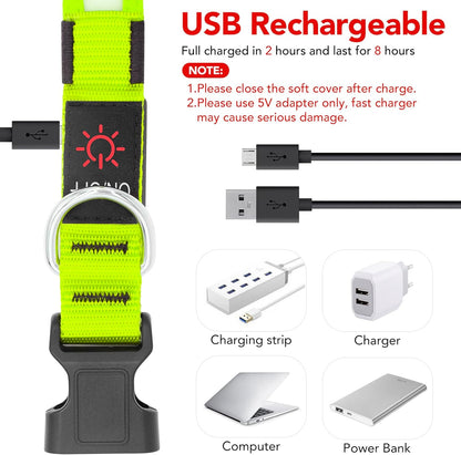 Adjustable LED Dog Collar - USB Rechargeable, Super Bright Safety Light, Glowing Dog Collar for Small Dogs (Green)