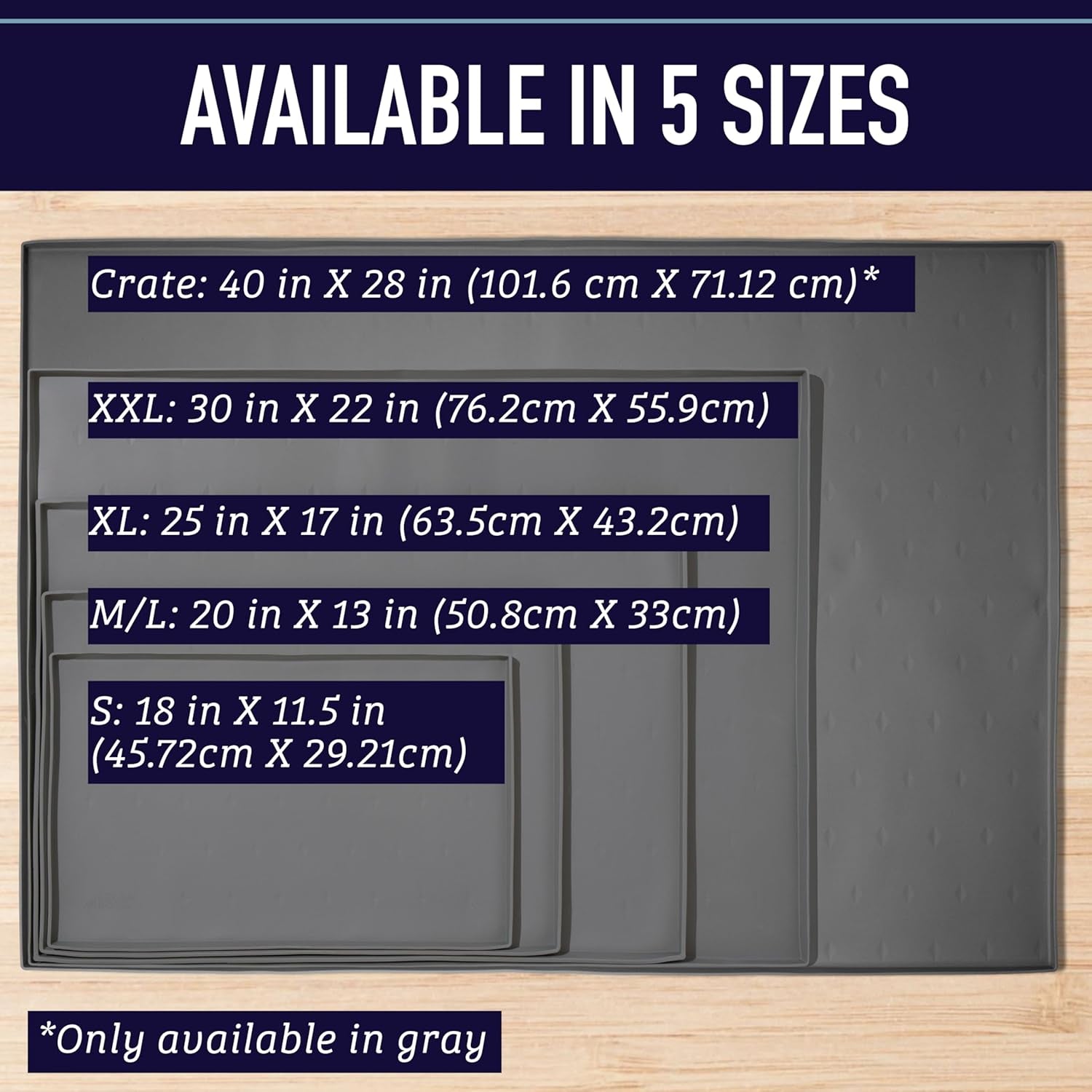 Extra Large Silicone Dog Water Bowl Mat - 25" x 17" Gray - Tall Lip & Non-Slip Base - Waterproof Pet Food Mat