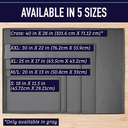 Extra Large Silicone Dog Water Bowl Mat - 25" x 17" Gray - Tall Lip & Non-Slip Base - Waterproof Pet Food Mat