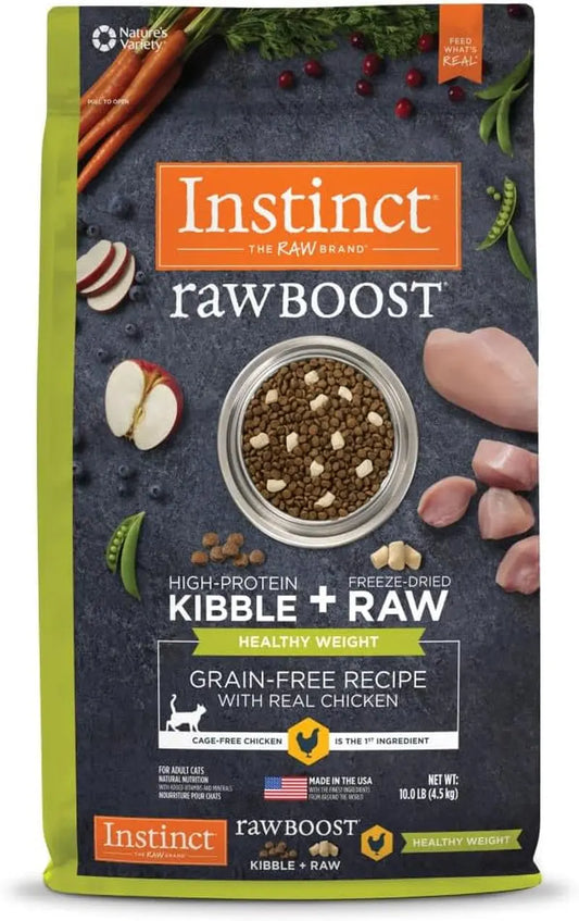 Raw Boost Healthy Weight Grain-Free Dry Cat Food with Freeze-Dried Chicken, 10 lb Bag