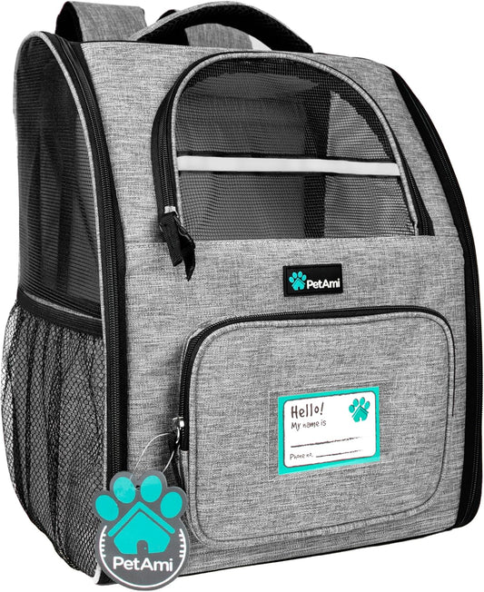 Ventilated Dog and Cat Backpack Carrier for Travel, Hiking, and Camping - Airline Approved, Fits Pets Up to 18 lbs, Grey
