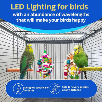Happybird Full Spectrum LED Lighting for Bird Cages with Chew Guard - Safe and Easy to Install 18" Light for Hookbill Birds - Simulates Natural Environment
