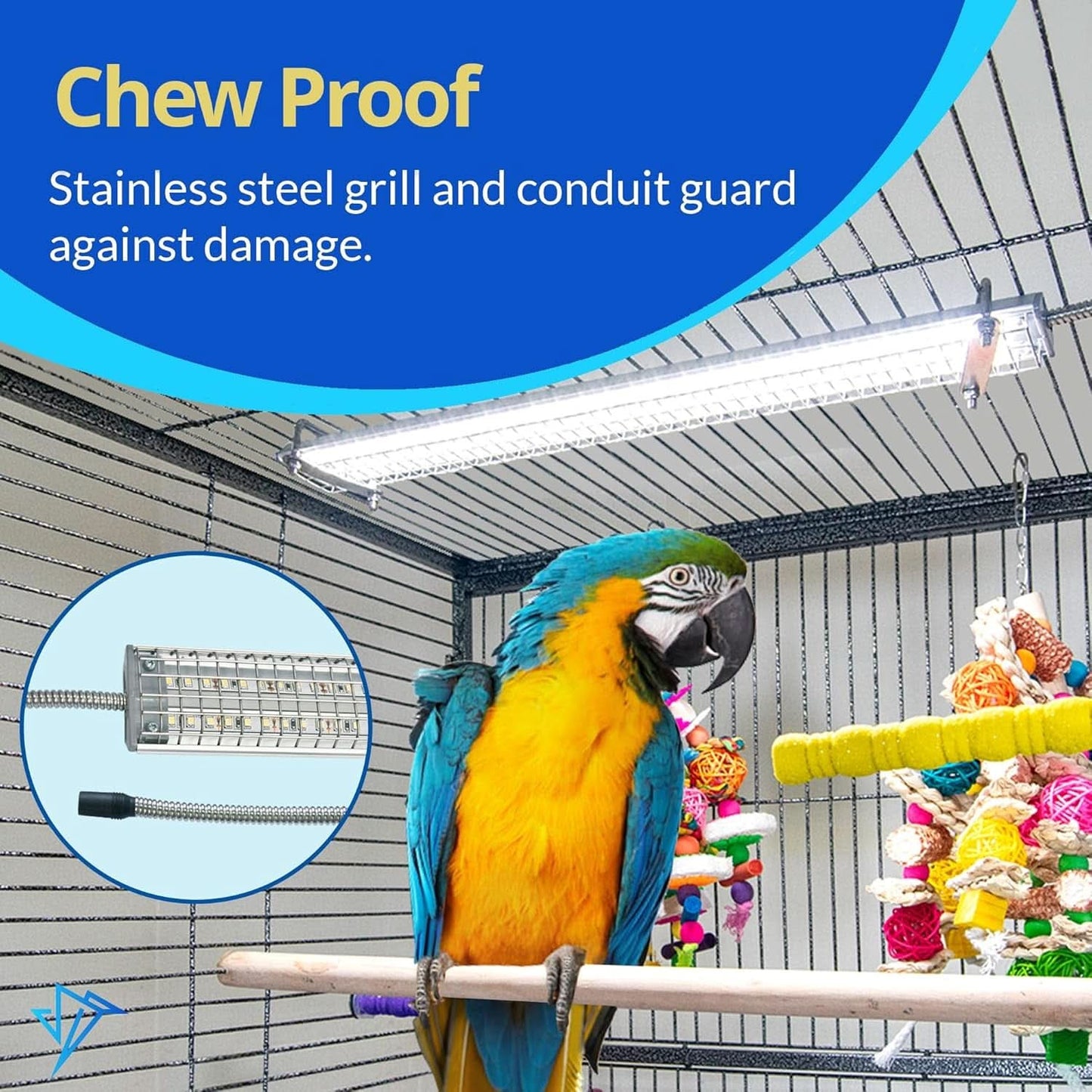 Happybird Full Spectrum LED Lighting for Bird Cages with Chew Guard - Safe and Easy to Install 18" Light for Hookbill Birds - Simulates Natural Environment