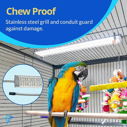 Happybird Full Spectrum LED Lighting for Bird Cages with Chew Guard - Safe and Easy to Install 18" Light for Hookbill Birds - Simulates Natural Environment