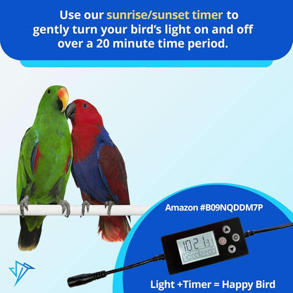 Happybird Full Spectrum LED Lighting for Bird Cages with Chew Guard - Safe and Easy to Install 18" Light for Hookbill Birds - Simulates Natural Environment
