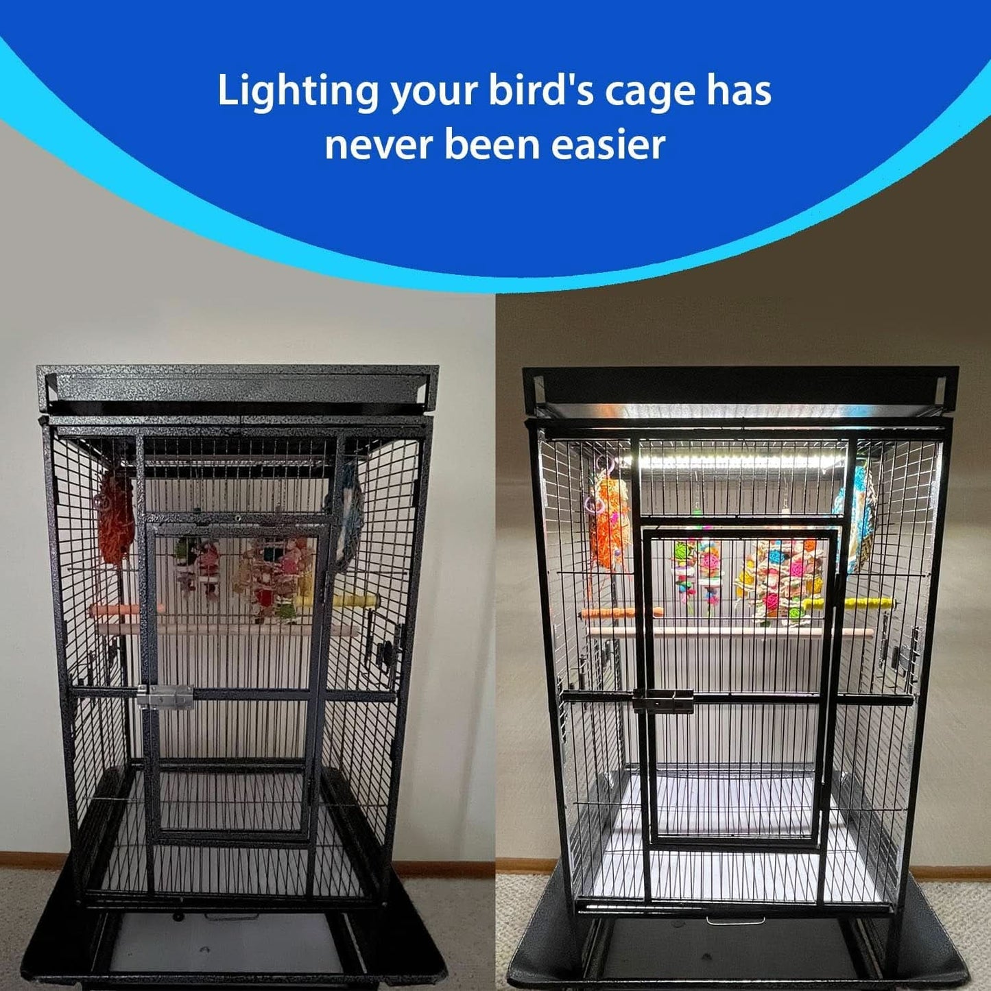 Happybird Full Spectrum LED Lighting for Bird Cages with Chew Guard - Safe and Easy to Install 18" Light for Hookbill Birds - Simulates Natural Environment