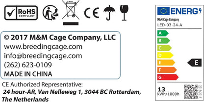 Happybird Full Spectrum LED Lighting for Bird Cages with Chew Guard - Safe and Easy to Install 18" Light for Hookbill Birds - Simulates Natural Environment