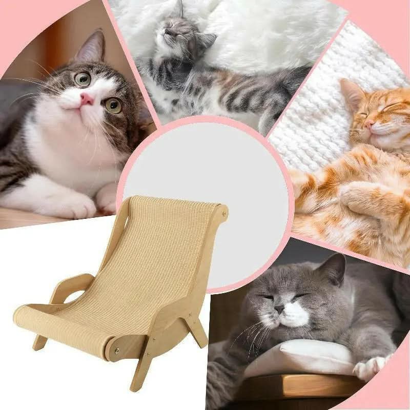 Wooden Cat Scratcher Rocker Bed, Multi-Functional Pet Furniture for Scratching, Lounging & Relaxing, Indoor/Outdoor Use
