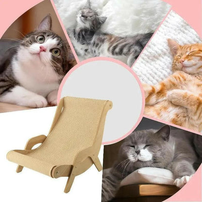 Wooden Cat Scratcher Rocker Bed, Multi-Functional Pet Furniture for Scratching, Lounging & Relaxing, Indoor/Outdoor Use
