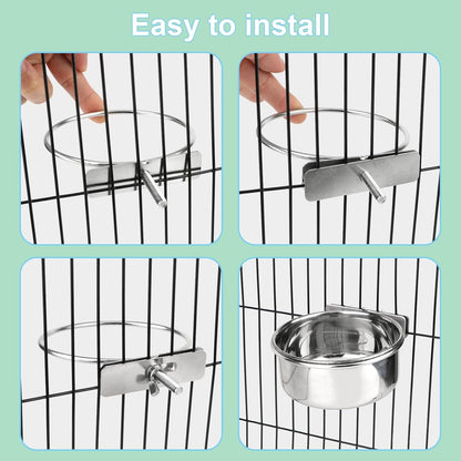 Large Stainless Steel Bird Food and Water Bowl for Parrots, Parakeets, Dogs, Cats, and Rabbits (5.5 x 2.3 inches)
