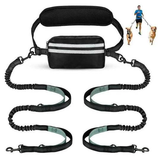 Hands Free Dog Leash with Pouch, 1Pc Retractable Bungee Dog Leash with Double Padded Handles, Dog Waist Leash for Dog Walking, Running Leash for Dogs