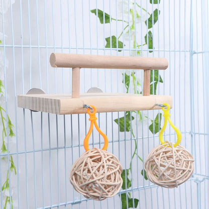 Wooden Bird Perches and Play Gym for Parrots and Small Pets - Includes Swing, Rattan Ball, and Ferris Wheel Ladder for Training and Enrichment