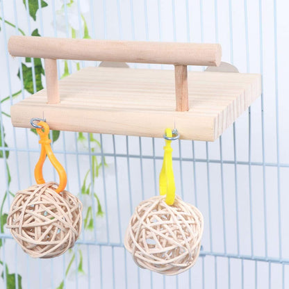 Wooden Bird Perches and Play Gym for Parrots and Small Pets - Includes Swing, Rattan Ball, and Ferris Wheel Ladder for Training and Enrichment