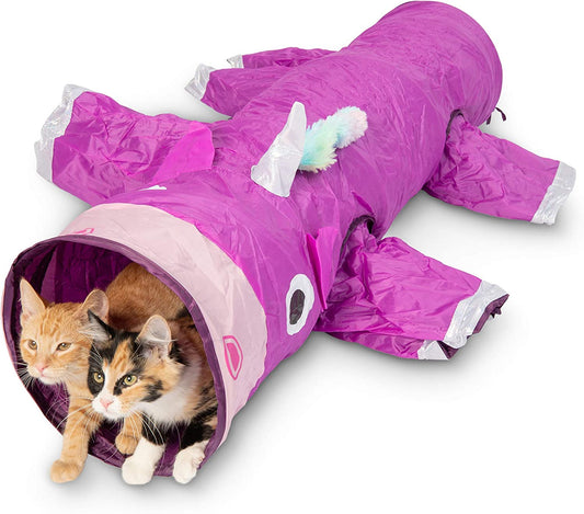 Magic Mewnicorn Multi-Cat Tunnel Toy for Boredom Relief with Crinkle Feather String, Suitable for Dogs, Cats, Rabbits, Kittens, and Guinea Pigs for Hiding, Hunting, and Resting